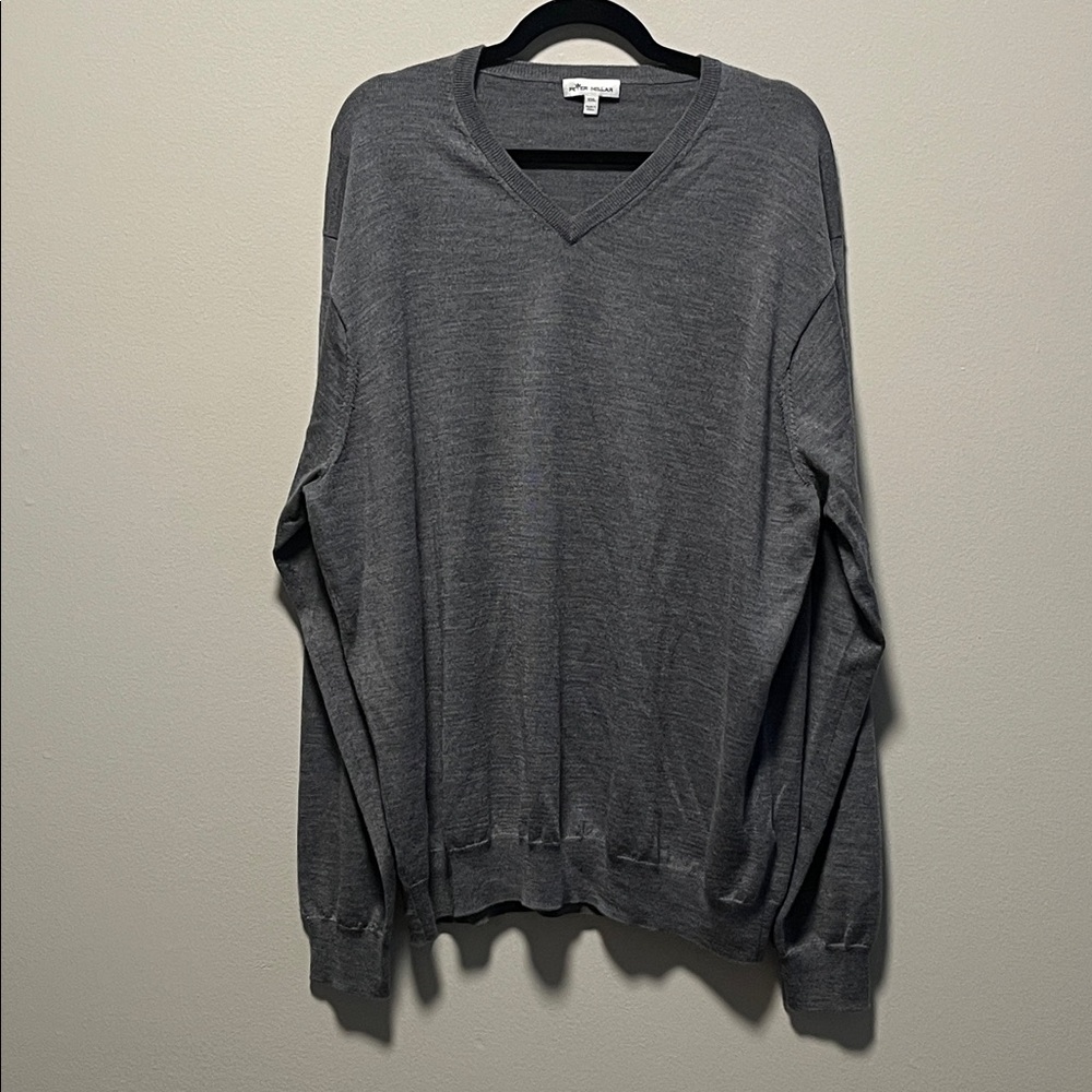 PETER MILLAR (NWOT) V-Neck Merino Wool Sweater, Grey/Blue, Size XXL